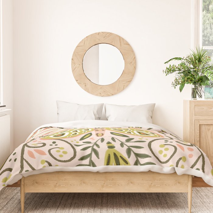 Butterfly Symmetry - Blush & Lime Duvet Cover Gallery Image 3