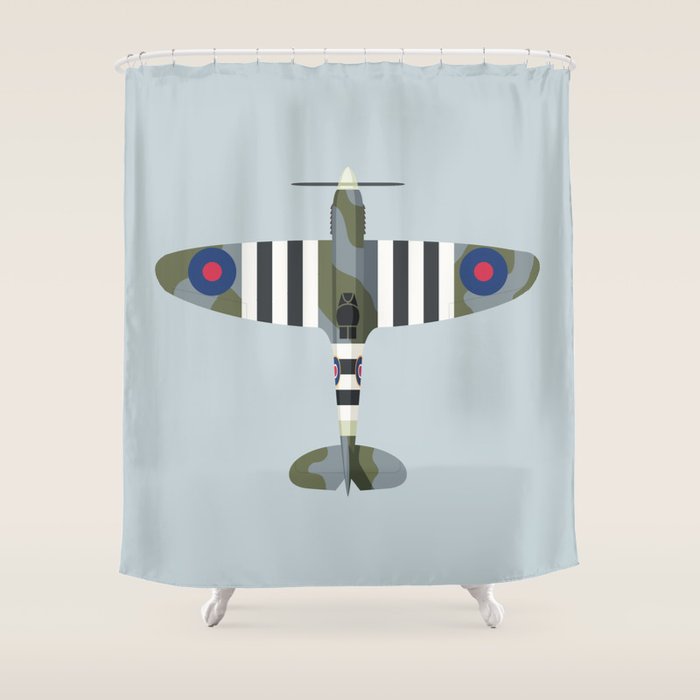 Spitfire WWII Fighter Aircraft - Grey Shower Curtain Gallery Image 1