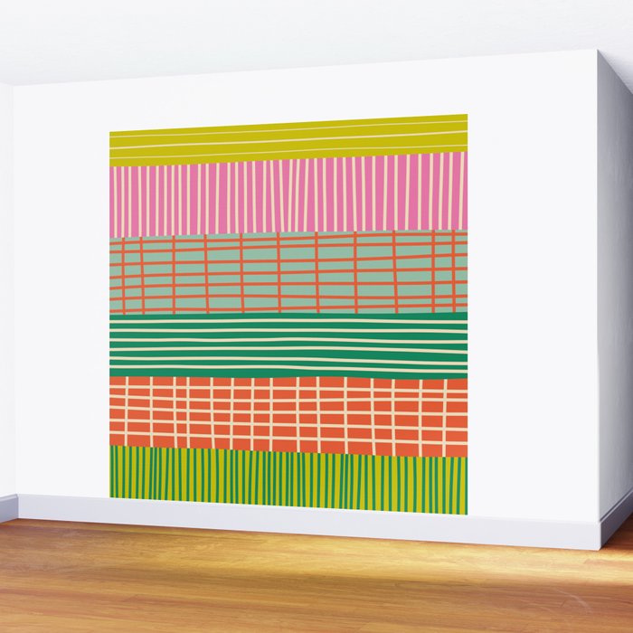 Finnish Colorful Patchwork Stripe Pattern Wall Mural Gallery Image 2