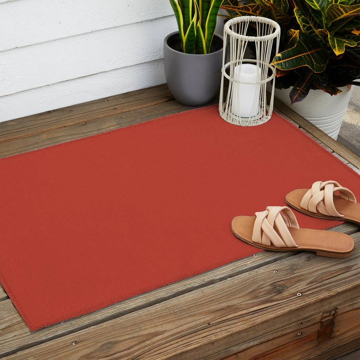 Tomato Red Solid Color Outdoor Rug Gallery Image 2
