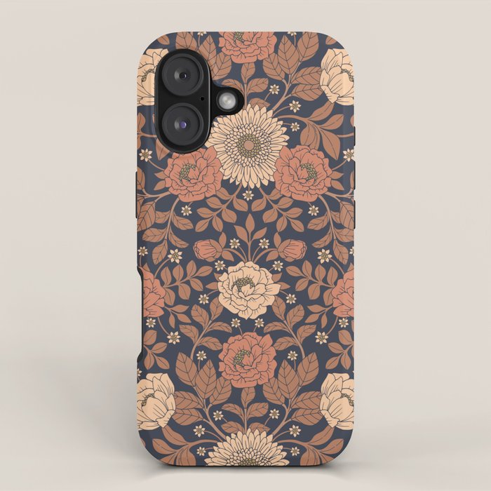 Peach, Dusty Rose, Mauve & Blue-Gray Floral Pattern iPhone Case Gallery Image 1