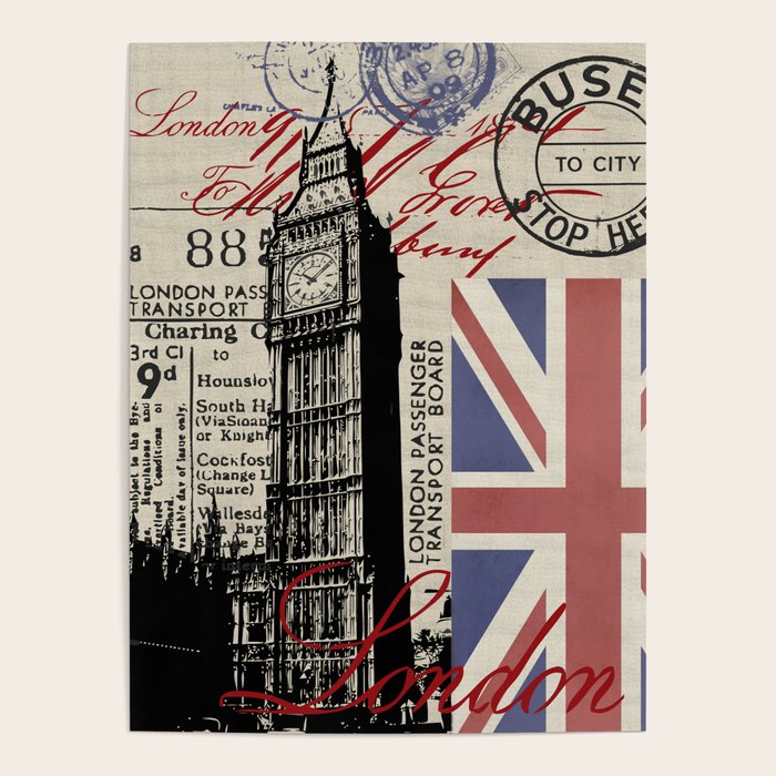 London Great Britain Big Ben Flag Collage Poster Gallery Image 1