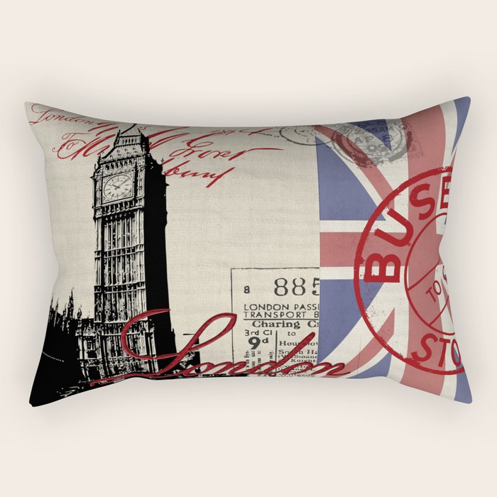 London Great Britain Big Ben Flag Collage Rectangular Pillow Gallery Image 1