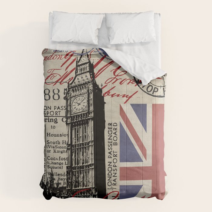 London Great Britain Big Ben Flag Collage Comforter Gallery Image 6