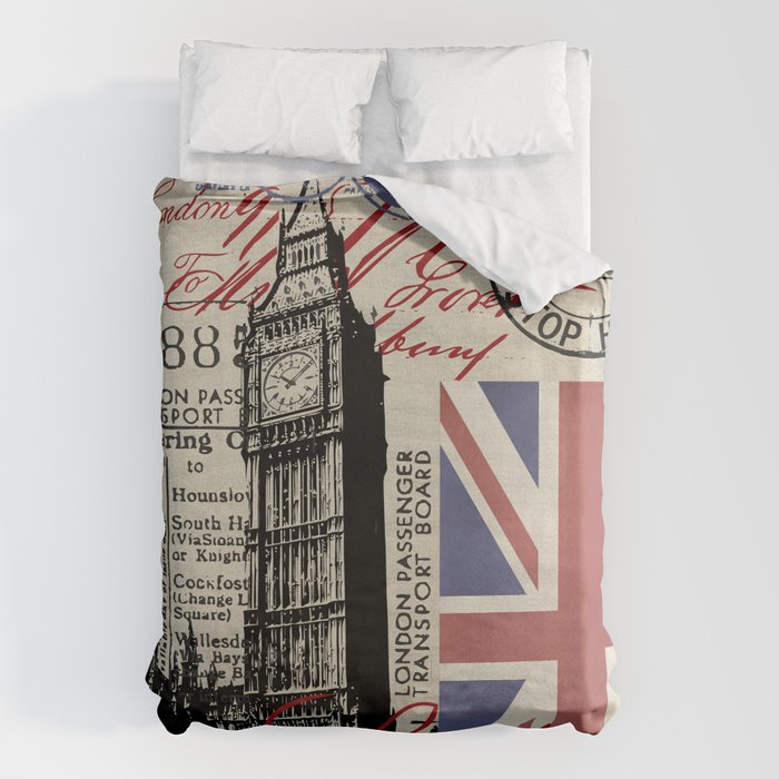 London Great Britain Big Ben Flag Collage Duvet Cover Gallery Image 6