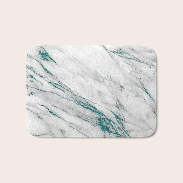 Gray Marble Aqua Teal Metallic Glitter Foil Style Bath Mat Gallery Image 1