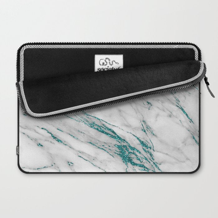 Gray Marble Aqua Teal Metallic Glitter Foil Style Laptop Sleeve Gallery Image 2