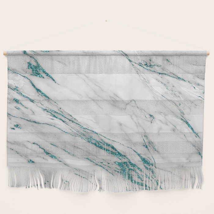Gray Marble Aqua Teal Metallic Glitter Foil Style Wall Hanging Gallery Image 1
