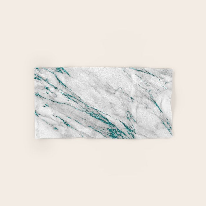 Gray Marble Aqua Teal Metallic Glitter Foil Style Bath Towel Gallery Image 1