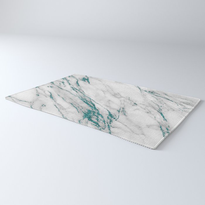 Gray Marble Aqua Teal Metallic Glitter Foil Style Rug Gallery Image 3