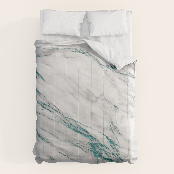 Gray Marble Aqua Teal Metallic Glitter Foil Style Comforter Gallery Image 6