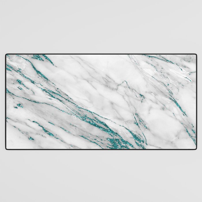 Gray Marble Aqua Teal Metallic Glitter Foil Style Desk Mat Gallery Image 3