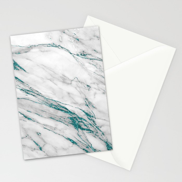 Gray Marble Aqua Teal Metallic Glitter Foil Style Stationery Card Gallery Image 2