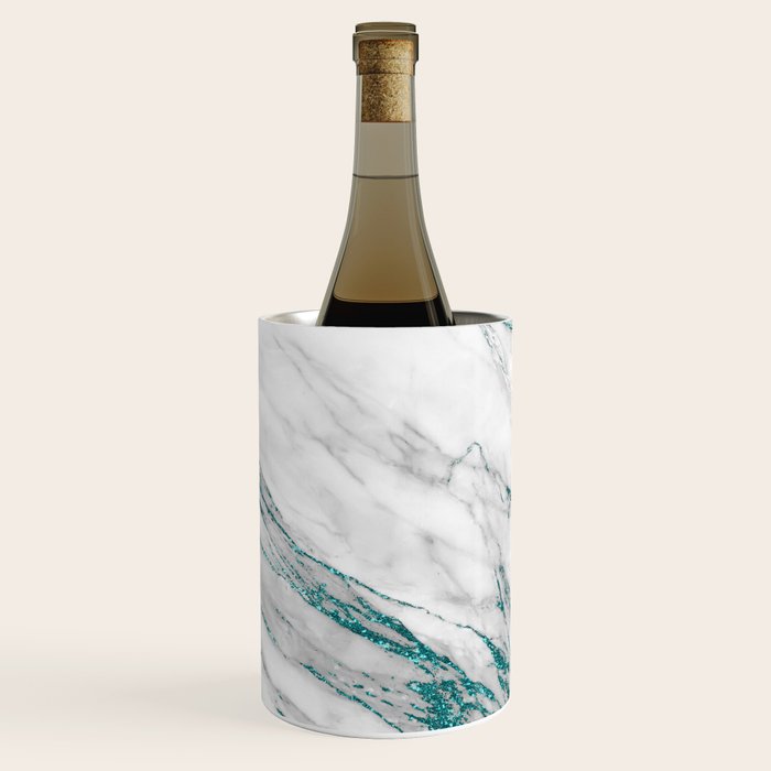 Gray Marble Aqua Teal Metallic Glitter Foil Style Wine Chiller Gallery Image 1