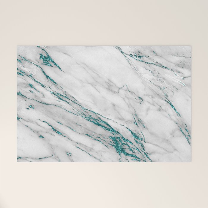 Gray Marble Aqua Teal Metallic Glitter Foil Style Welcome Mat Gallery Image 1