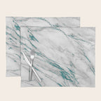 Gray Marble Aqua Teal Metallic Glitter Foil Style Placemat Gallery Image 1