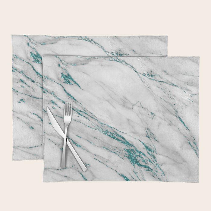 Gray Marble Aqua Teal Metallic Glitter Foil Style Placemat Gallery Image 1