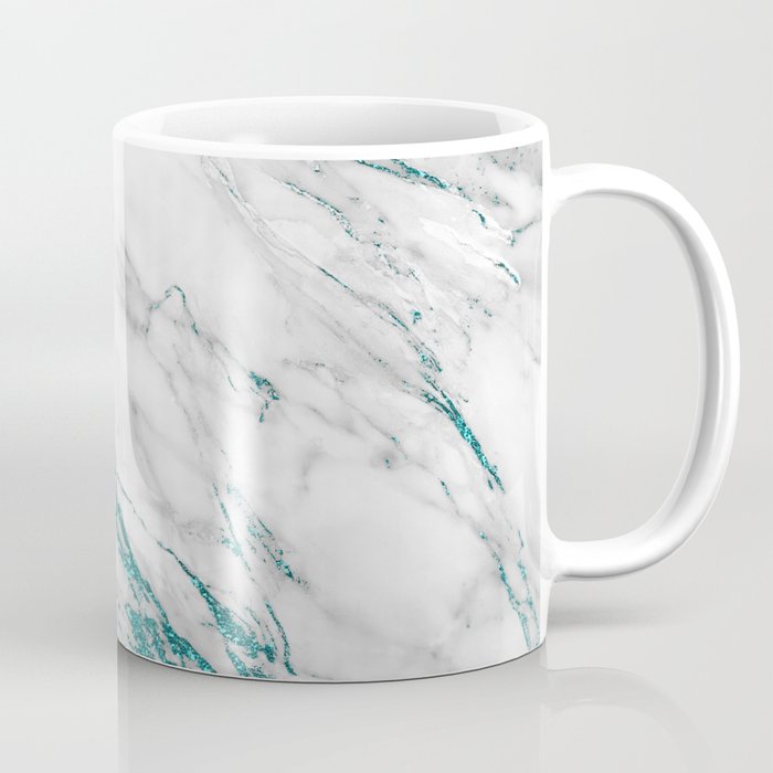Gray Marble Aqua Teal Metallic Glitter Foil Style Coffee Mug Gallery Image 1