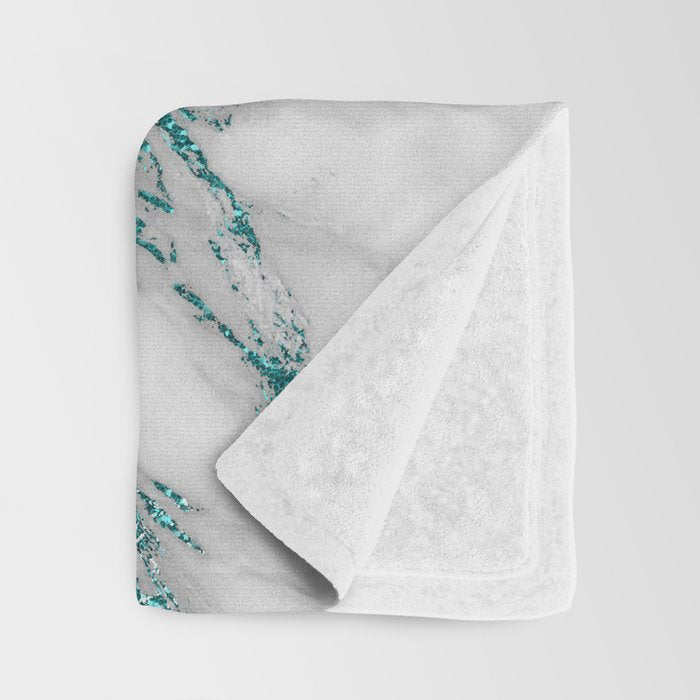 Gray Marble Aqua Teal Metallic Glitter Foil Style Throw Blanket Gallery Image 3