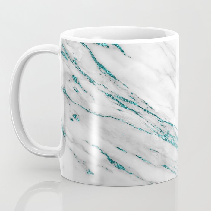 Gray Marble Aqua Teal Metallic Glitter Foil Style Coffee Mug Gallery Image 3