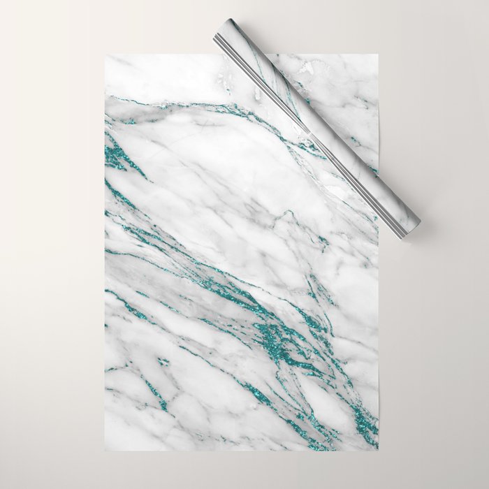 Gray Marble Aqua Teal Metallic Glitter Foil Style Wrapping Paper Gallery Image 1