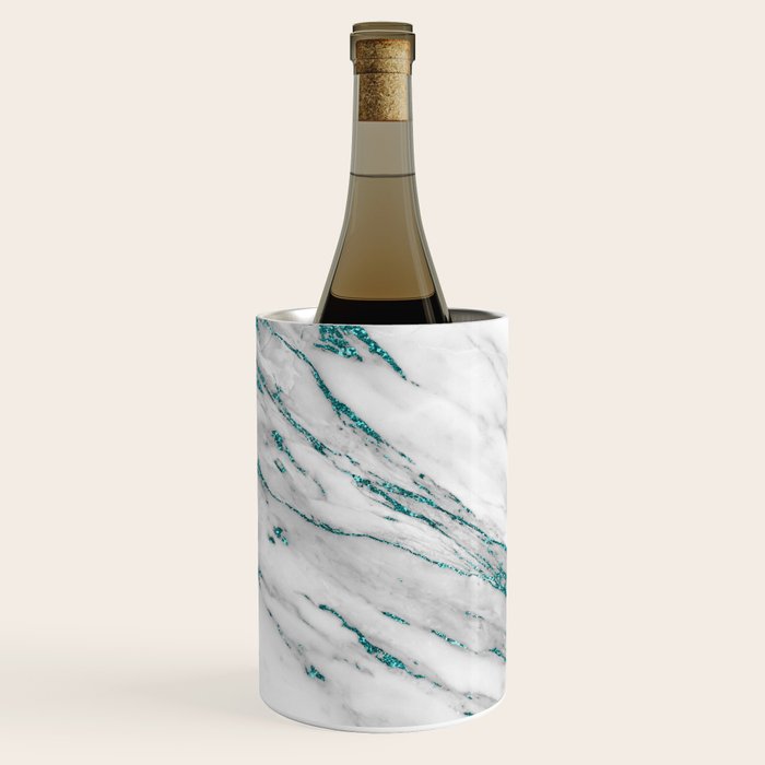 Gray Marble Aqua Teal Metallic Glitter Foil Style Wine Chiller Gallery Image 2