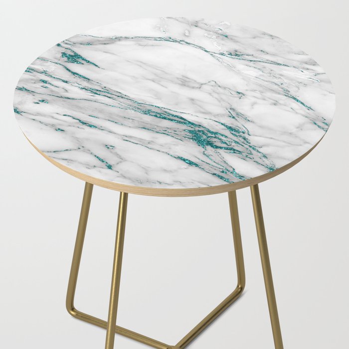 Gray Marble Aqua Teal Metallic Glitter Foil Style Side Table Gallery Image 2