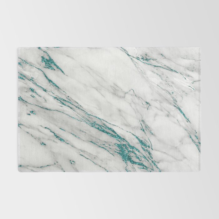 Gray Marble Aqua Teal Metallic Glitter Foil Style Rug Gallery Image 2