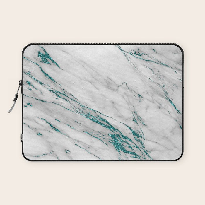 Gray Marble Aqua Teal Metallic Glitter Foil Style Laptop Sleeve Gallery Image 1