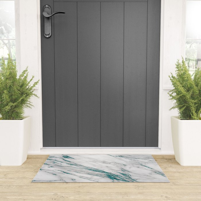 Gray Marble Aqua Teal Metallic Glitter Foil Style Welcome Mat Gallery Image 3