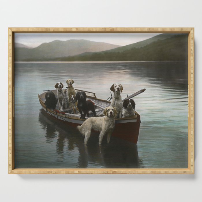 Dogs on a boat II color canine photograph portrait - photographs - photography Serving Tray Gallery Image 1