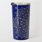 Moroccan Mandala - Gold Ink on Navy Travel Mug Gallery Image 3
