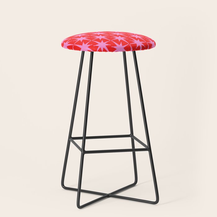 Atomic Stars Mid Century Modern Pattern in Preppy Pink and Red Stool Gallery Image 1