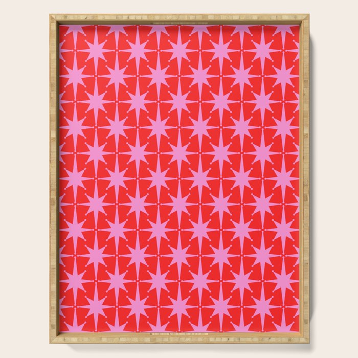 Atomic Stars Mid Century Modern Pattern in Preppy Pink and Red Serving Tray Gallery Image 1