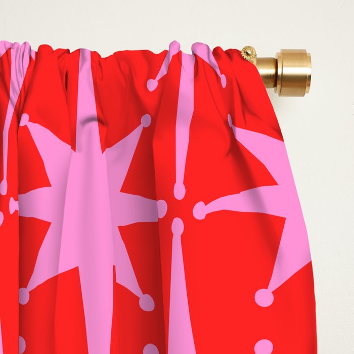 Atomic Stars Mid Century Modern Pattern in Preppy Pink and Red Window Curtain Gallery Image 2
