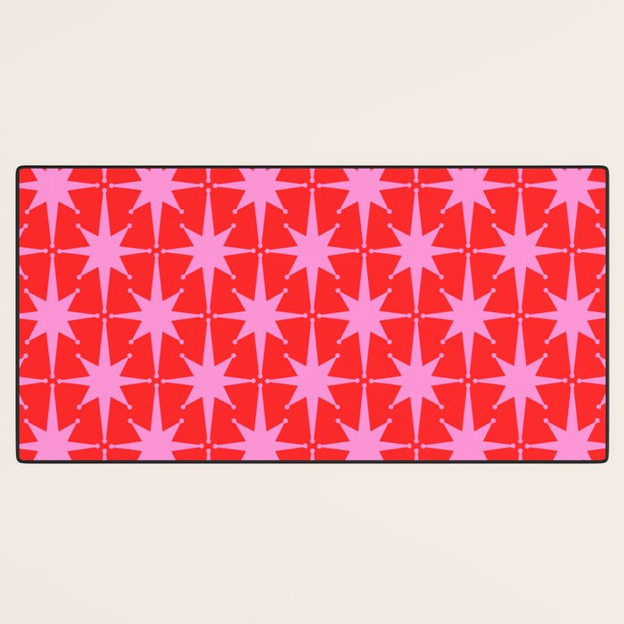 Atomic Stars Mid Century Modern Pattern in Preppy Pink and Red Desk Mat Gallery Image 3