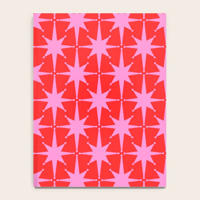 Atomic Stars Mid Century Modern Pattern in Preppy Pink and Red Notebook Gallery Image 4