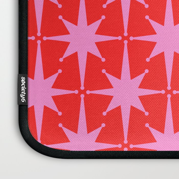 Atomic Stars Mid Century Modern Pattern in Preppy Pink and Red Laptop Sleeve Gallery Image 3