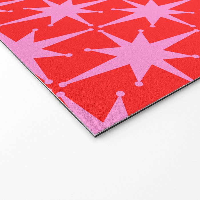 Atomic Stars Mid Century Modern Pattern in Preppy Pink and Red Welcome Mat Gallery Image 2