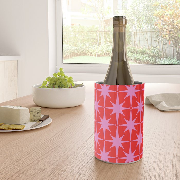 Atomic Stars Mid Century Modern Pattern in Preppy Pink and Red Wine Chiller Gallery Image 4