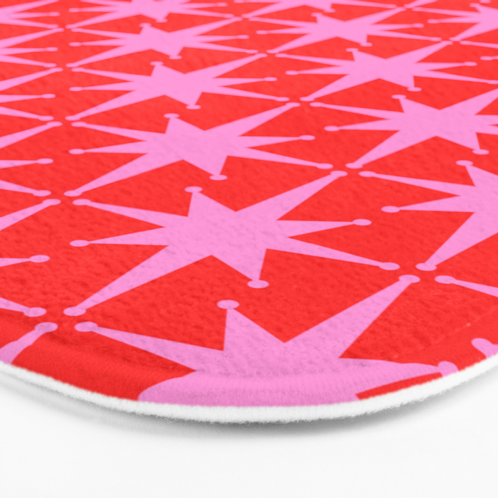 Atomic Stars Mid Century Modern Pattern in Preppy Pink and Red Bath Mat Gallery Image 3