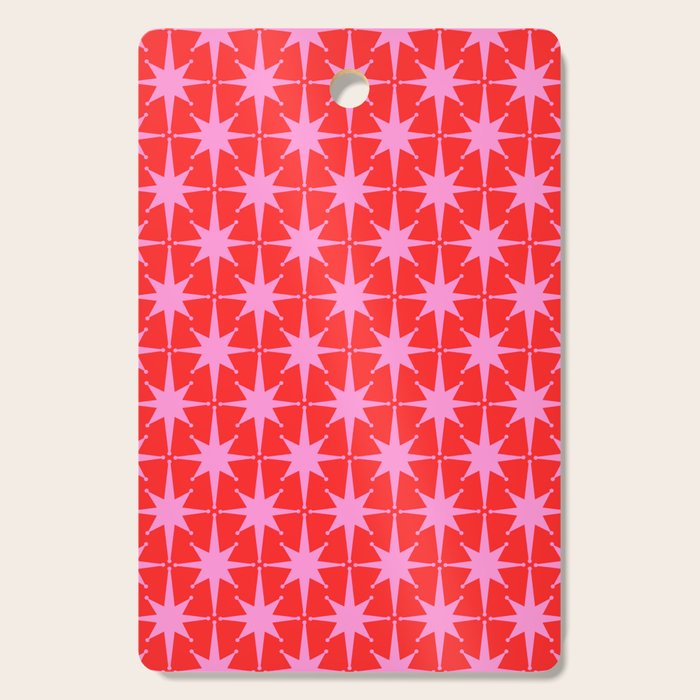 Atomic Stars Mid Century Modern Pattern in Preppy Pink and Red Cutting Board Gallery Image 1