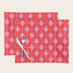Atomic Stars Mid Century Modern Pattern in Preppy Pink and Red Placemat Gallery Image 1