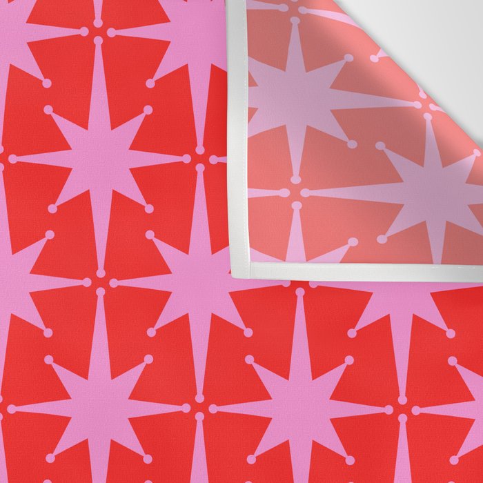 Atomic Stars Mid Century Modern Pattern in Preppy Pink and Red Wall Tapestry Gallery Image 3