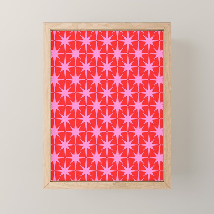Atomic Stars Mid Century Modern Pattern in Preppy Pink and Red Mini Art Print Gallery Image 1