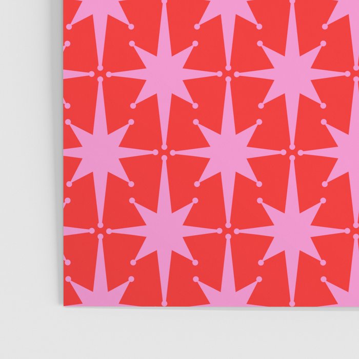 Atomic Stars Mid Century Modern Pattern in Preppy Pink and Red Poster Gallery Image 3