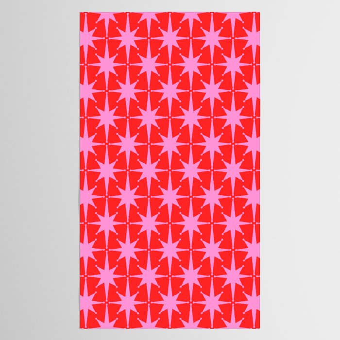 Atomic Stars Mid Century Modern Pattern in Preppy Pink and Red Tablecloth Gallery Image 2