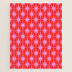 Atomic Stars Mid Century Modern Pattern in Preppy Pink and Red Jigsaw Puzzle Gallery Image 1