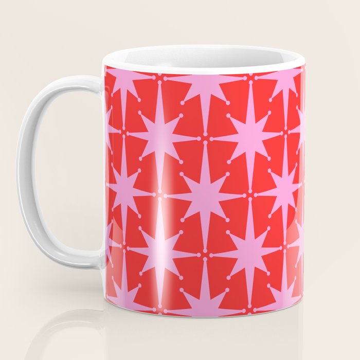 Atomic Stars Mid Century Modern Pattern in Preppy Pink and Red Coffee Mug Gallery Image 3