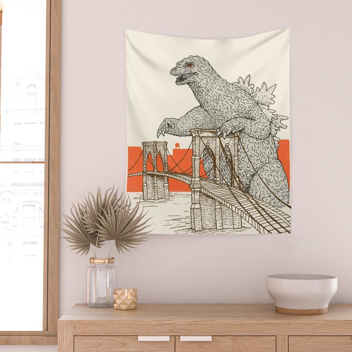 Godzilla vs. the Brooklyn Bridge Wall Tapestry Gallery Image 2